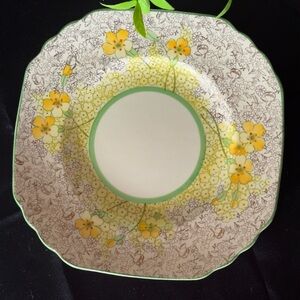Vintage Floral TF&S Square Plate with Green and Yellow Accents